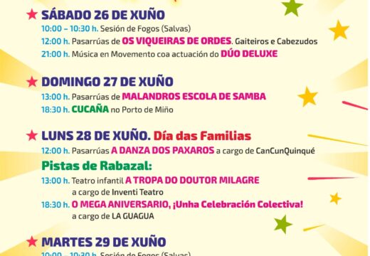 Pasacalles, música, a tradicional cucaña e unha gran festa infantil nas festas de San Pedro en Miño